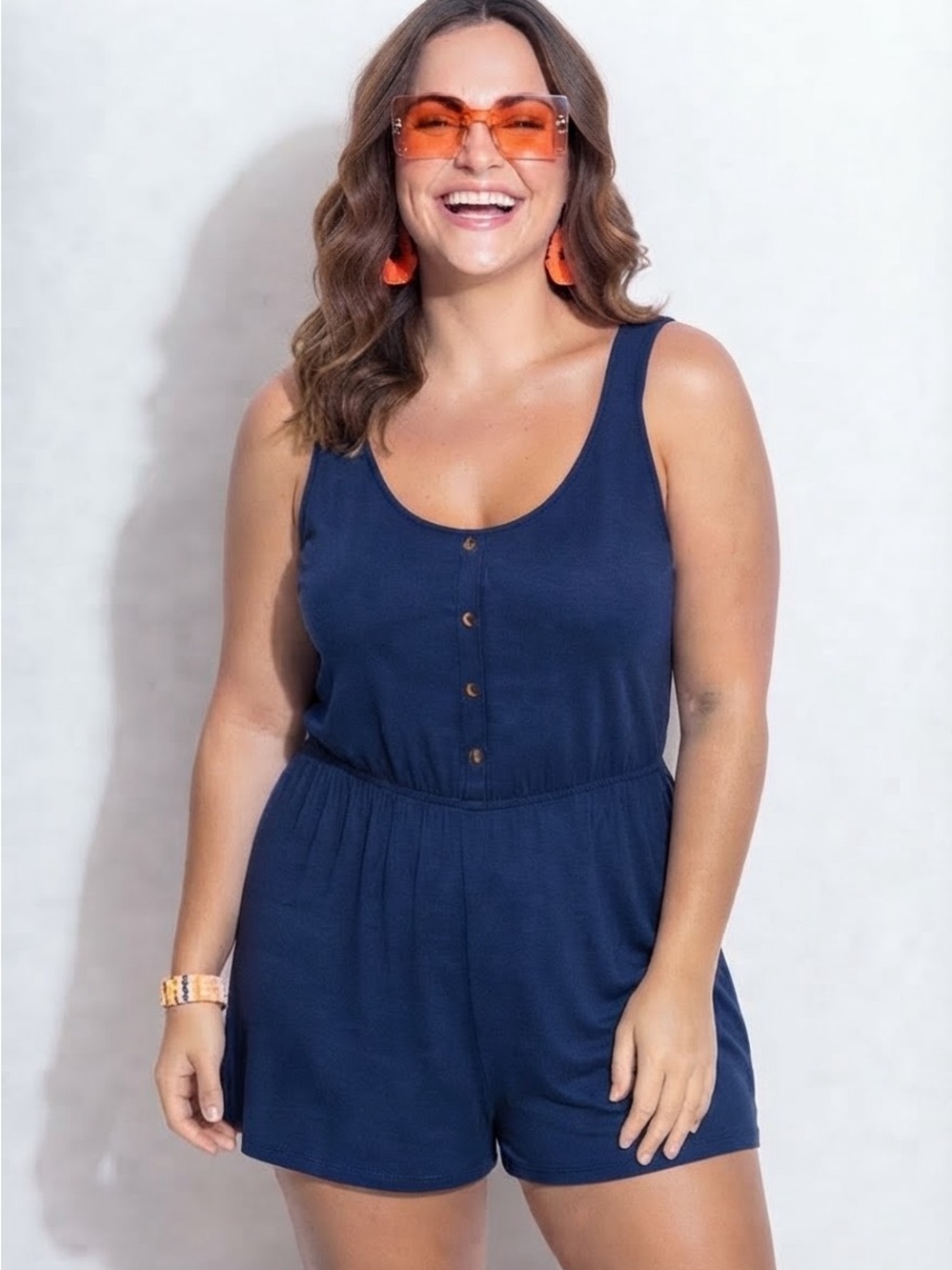 Amazon Navy Sleeveless Button-Front Romper